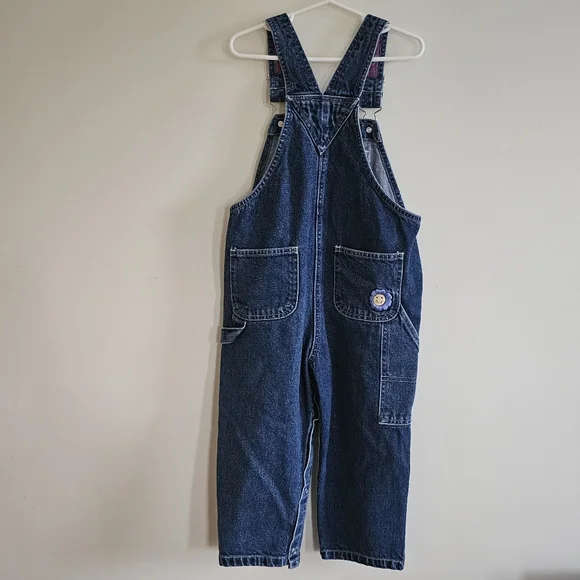 Newton Trading Co. 90s Boho Floral Smiley Face Embroidered Denim Overalls, 4T - Picture 5 of 10